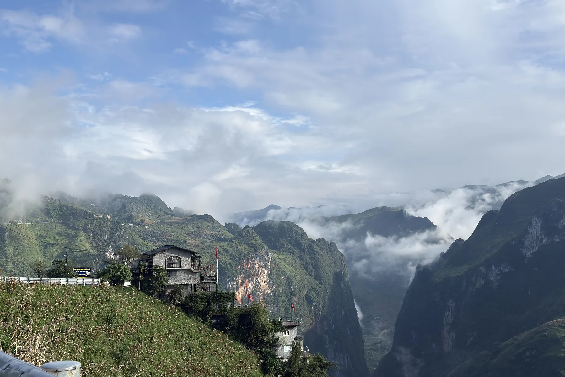 Low clouds surrounding a mountain road in Ha Giang